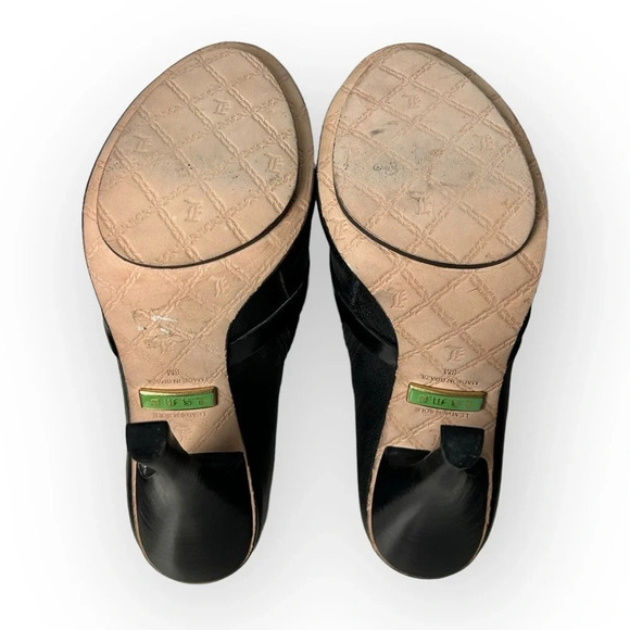 L.A.M.B Black Leather  Peep Toe Ankle Booties 8 - Picture 8 of 9